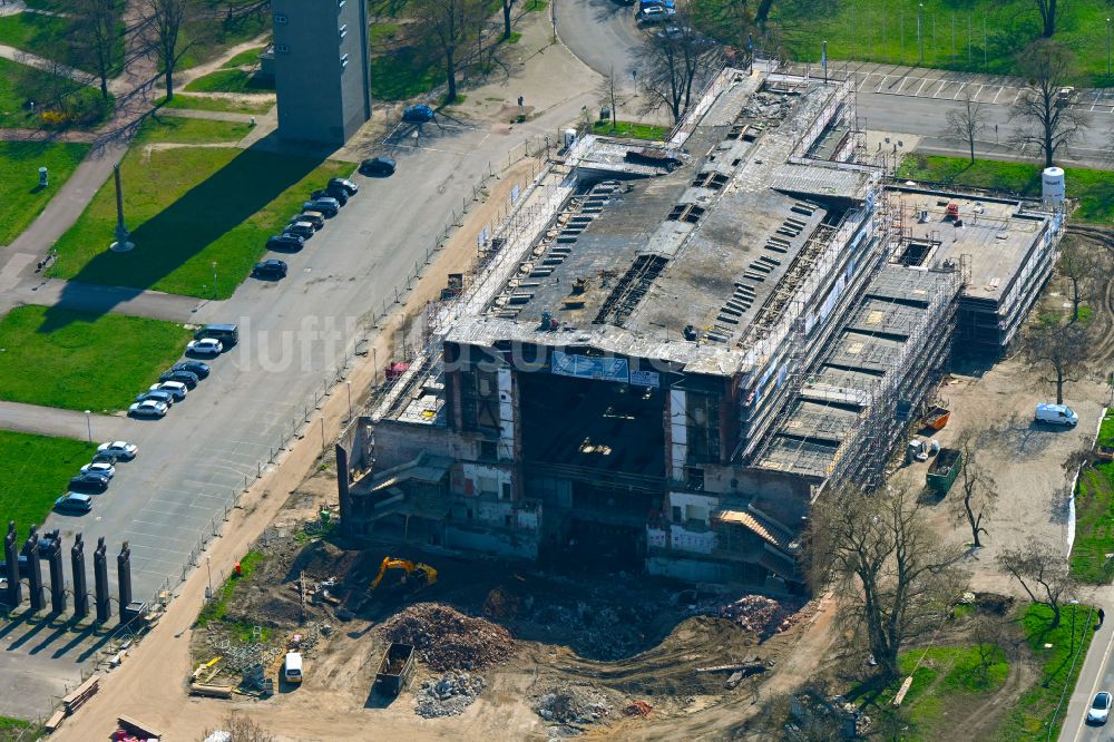 Luftbild Magdeburg - Sanierung der Veranstaltungshalle Stadthalle Magdeburg in Magdeburg im Bundesland Sachsen-Anhalt, Deutschland