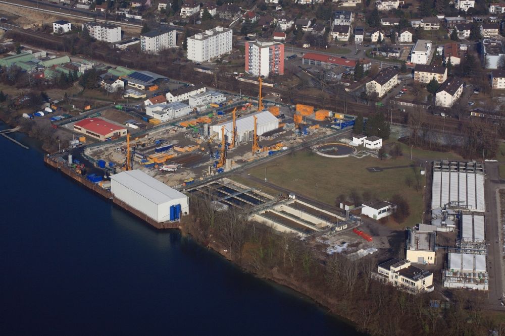 Luftaufnahme Grenzach-Wyhlen - Sanierungsarbeiten an den ehemaligen Betriebskläranlagen der Firmen Roche und BASF in Grenzach-Wyhlen im Bundesland Baden-Württemberg