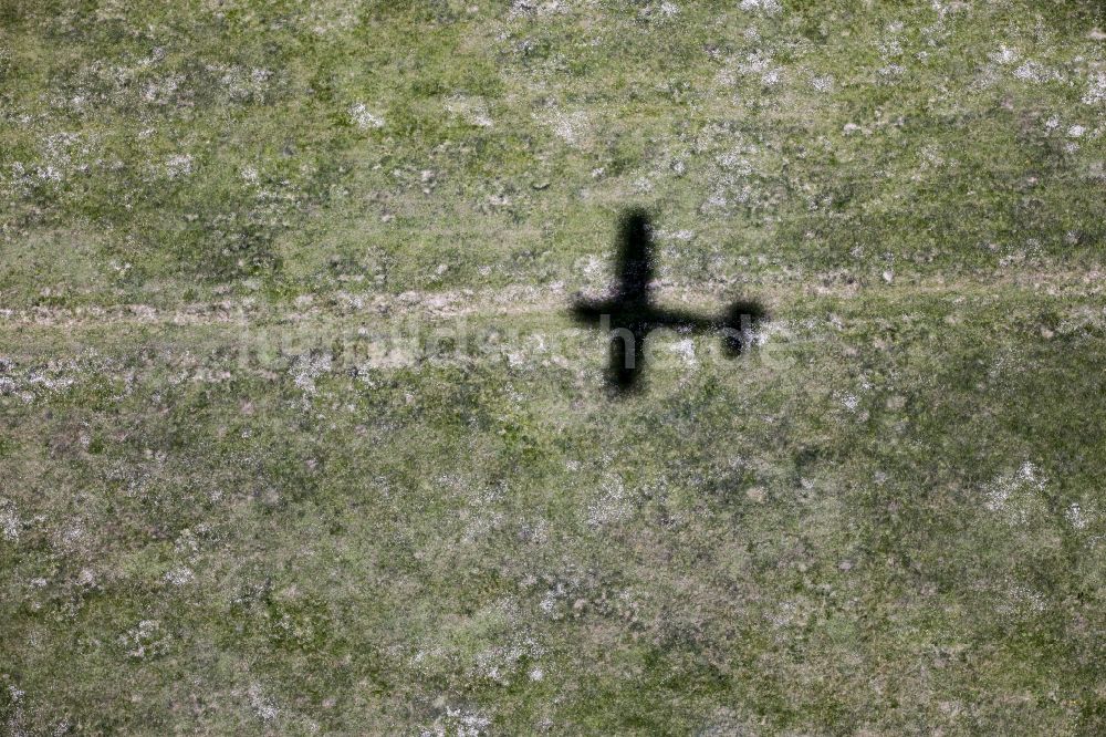 Luftbild Werneuchen - Schatten des Flugzeuges Cessna 172 D-EGYC der Agentur euroluftbild.de auf einer Wiese am Flugplatz in Werneuchen im Bundesland Brandenburg