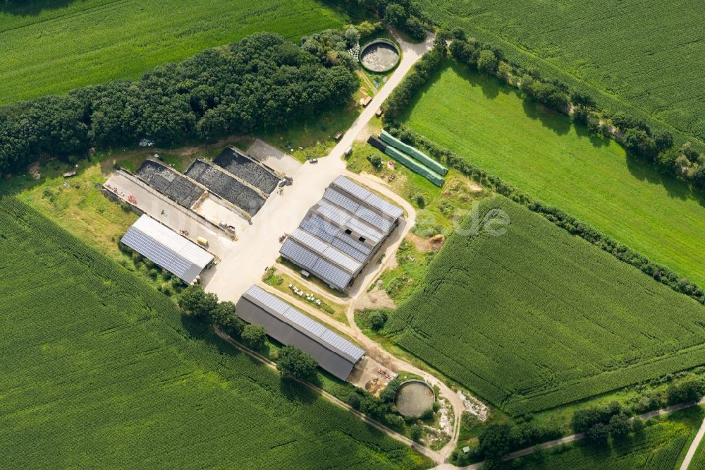 Fredenbeck von oben - Scheunen- Gebäude mit Solar- Panelen am Rande von Feldern in Fredenbeck im Bundesland Niedersachsen, Deutschland