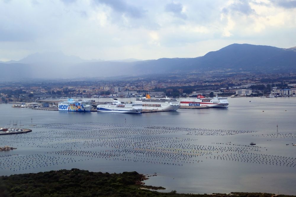 Luftaufnahme Olbia - Schiffe im Hafen von Olbia auf der Insel Sardinien in Italien