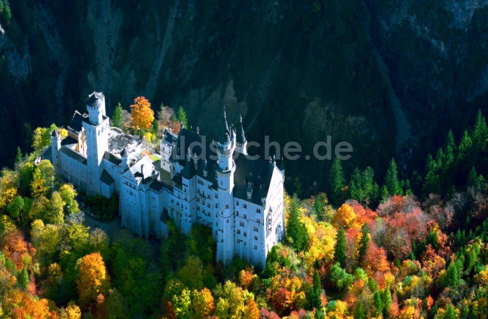 Hohenschwangau von oben - Schloss Neuschwanstein in Hohenschwangau im Bundesland Bayern