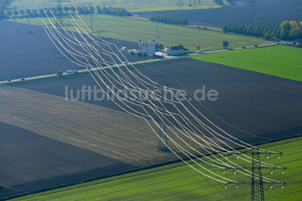 Luftaufnahme Lindenberg - Schneisen- und Streckenverlauf der Stromführungstrasse in Lindenberg im Bundesland Brandenburg, Deutschland