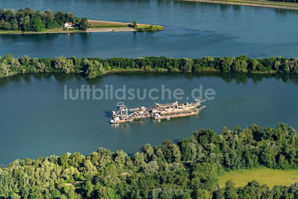 Luftbild Rheinau - Schwimmbagger zum Kiesabbau in Rheinau am Oberrhein im Bundesland Baden-Württemberg, Deutschland