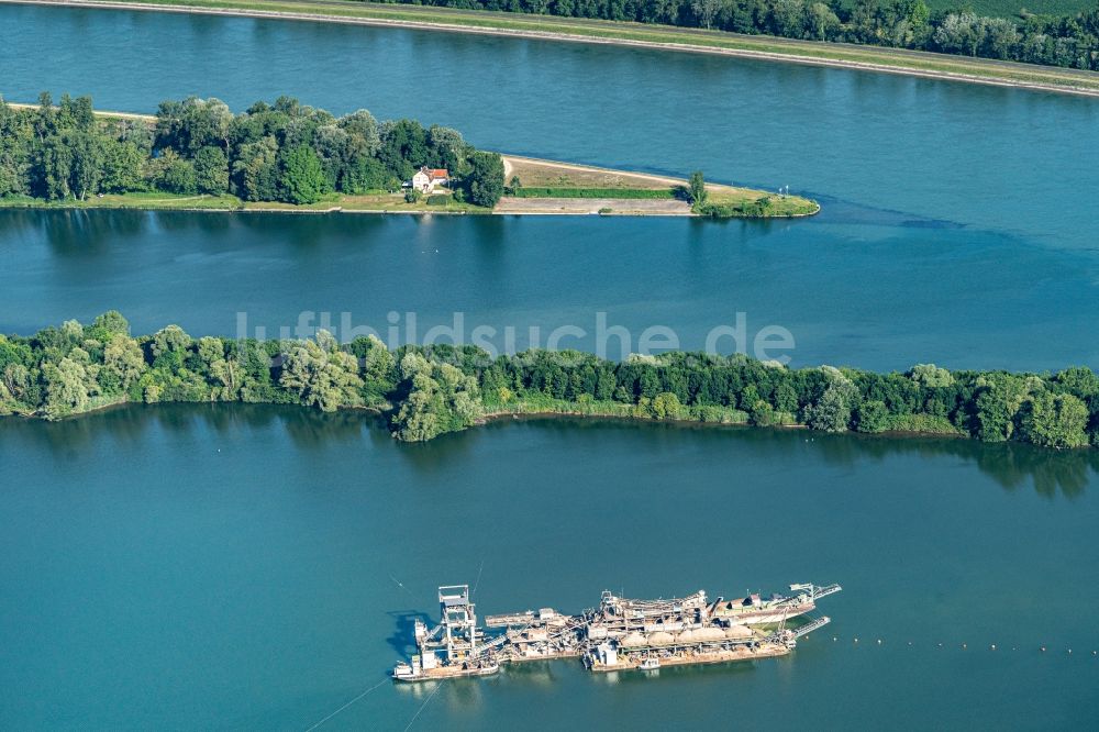 Luftbild Rheinau - Schwimmbagger zum Kiesabbau in Rheinau am Oberrhein im Bundesland Baden-Württemberg, Deutschland