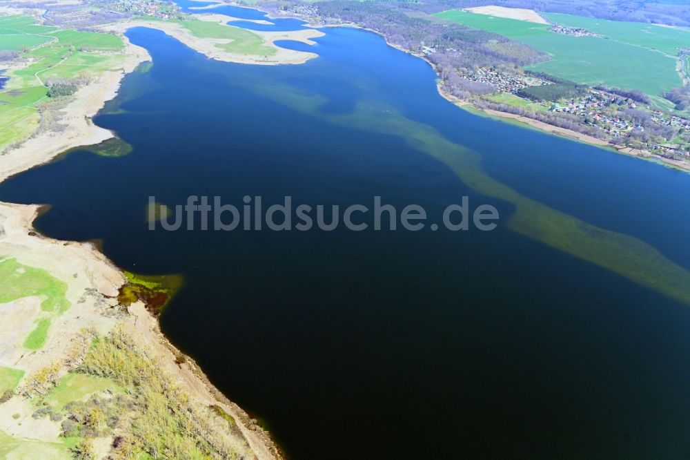 Luftaufnahme Oberuckersee - See- Insel im Oberuckersee im Bundesland Brandenburg, Deutschland