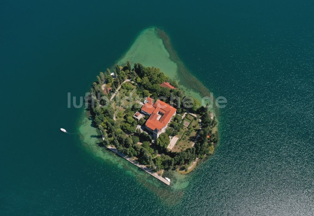 Luftaufnahme Bristane - See- Insel Visovac in Bristane in Sibensko-kninska zupanija, Kroatien