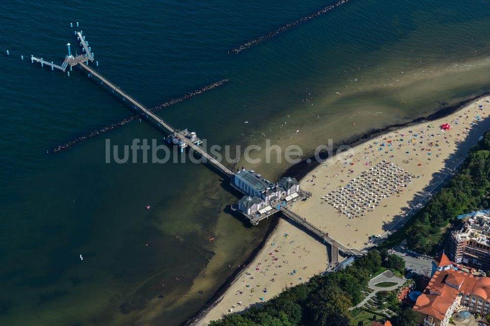 Luftaufnahme Sellin - Seebrücke an der Ostsee- Küste in Sellin im Bundesland Mecklenburg-Vorpommern, Deutschland