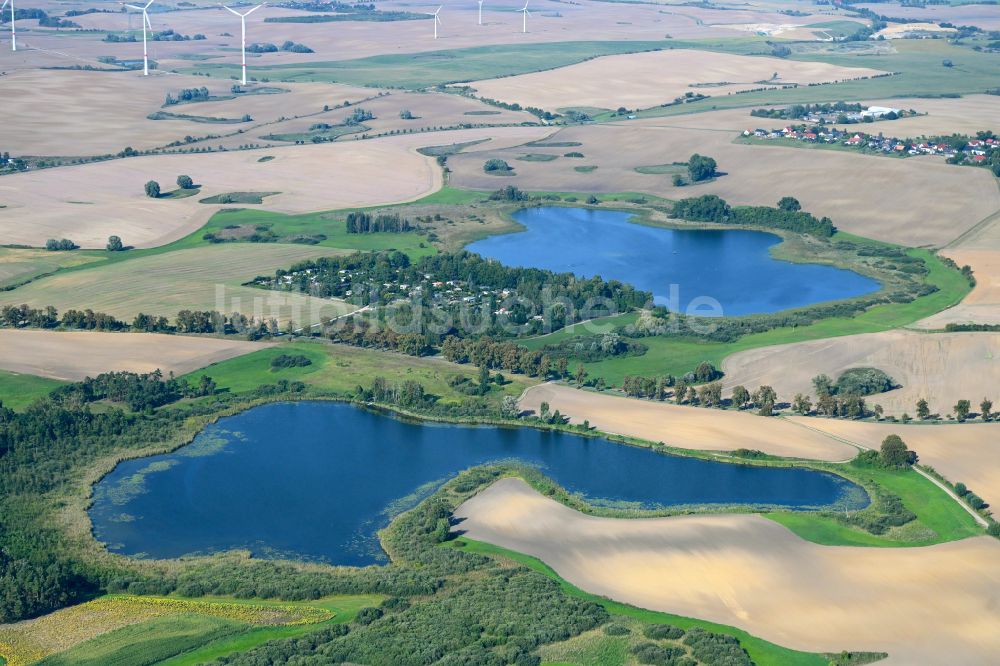 Dobberzin von oben - Seen- Kette und Uferbereiche des Sees Dobberzinersee in Dobberzin im Bundesland Brandenburg, Deutschland
