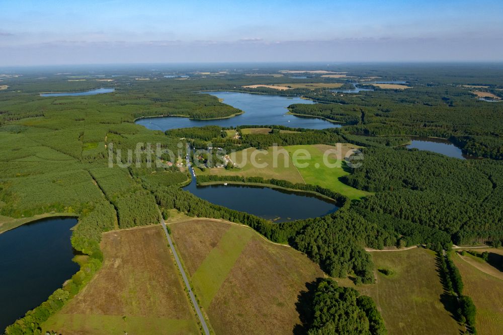 Luftbild Rheinsberg - Seen- Kette und Uferbereiche des Sees im Ortsteil Luhme in Rheinsberg im Bundesland Brandenburg, Deutschland