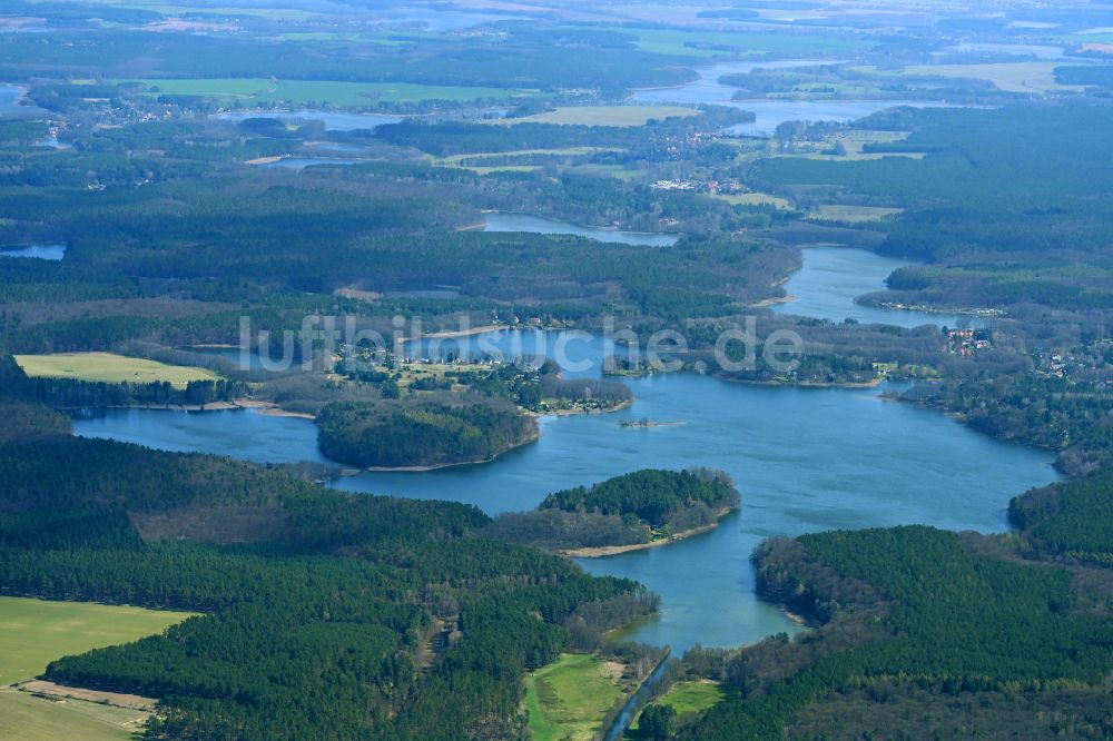 Luftbild Flecken Zechlin - Seen- Kette und Uferbereiche des Sees Zotzensee in Flecken Zechlin im Bundesland Brandenburg, Deutschland