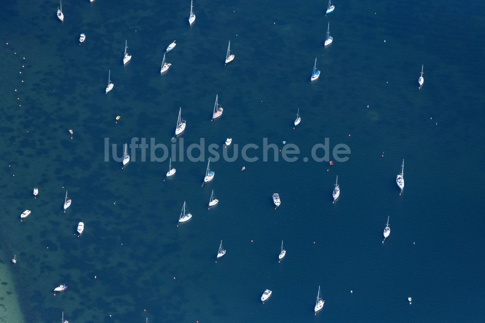 Luftaufnahme Eckernförde - Segelschiff im Hafen in Eckernförde im Bundesland Schleswig-Holstein, Deutschland