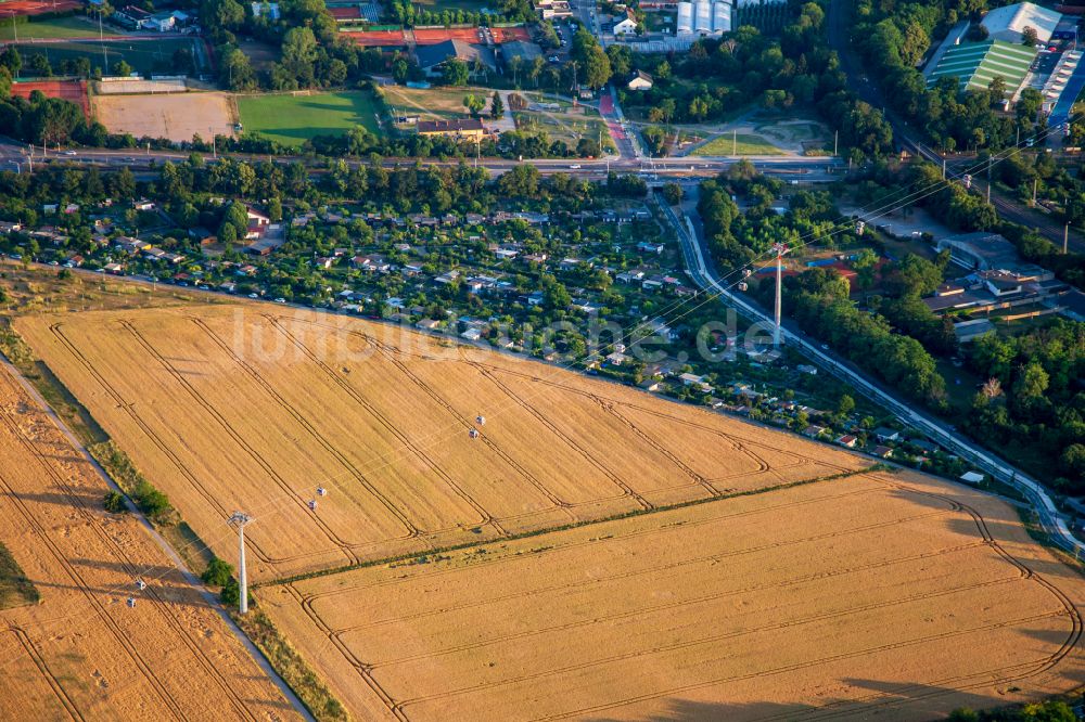 Luftbild Mannheim - Seilbahn mit Gondeln vom Spinelli- zum Luisen-Park in Mannheim auf der Bundesgartenschau Mannheim BUGA23 in Mannheim im Bundesland Baden-Württemberg, Deutschland