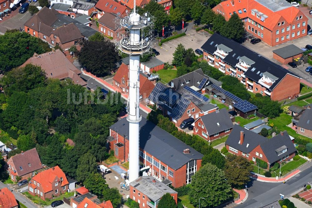 Niebüll von oben - Sendemast Telecom in Niebüll im Bundesland Schleswig-Holstein, Deutschland