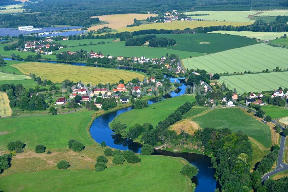 Luftbild Polkenberg - Serpentinenförmiger Fluß - Kurvenverlauf Freiberger Mulde in Polkenberg im Bundesland Sachsen, Deutschland