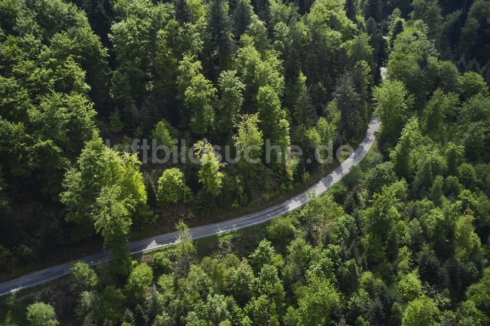 Baden-Baden aus der Vogelperspektive: Serpentinenförmiger Kurvenverlauf einer Straßenführung in Baden-Baden im Bundesland Baden-Württemberg, Deutschland