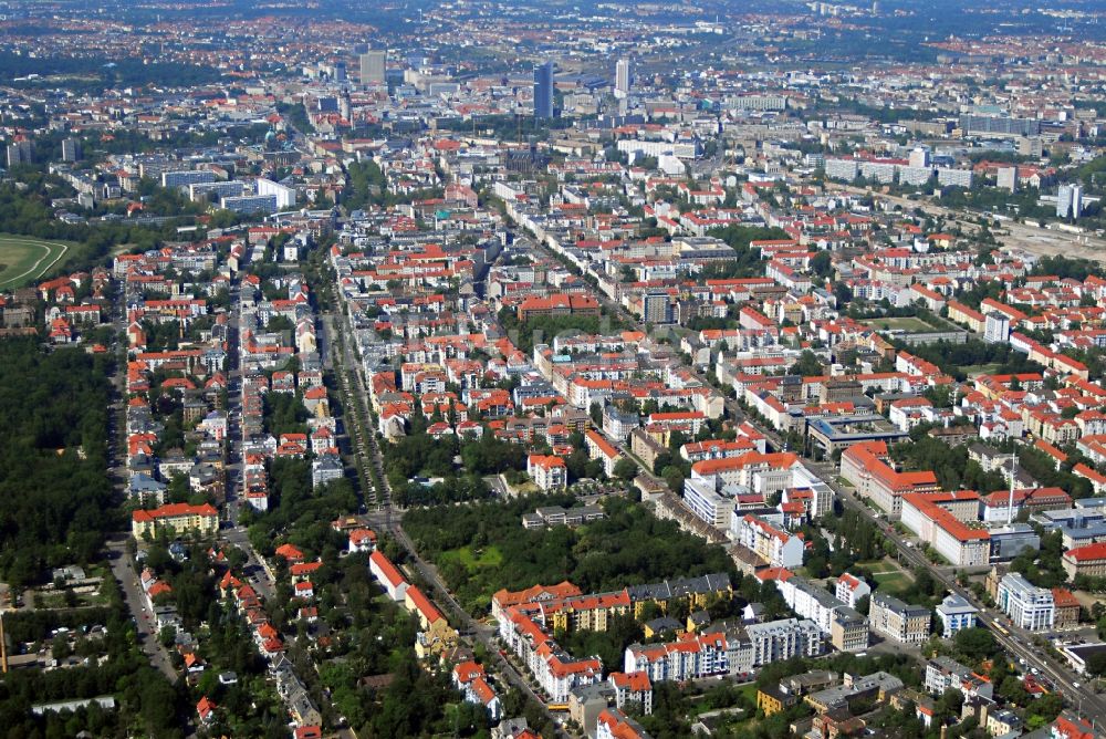 Luftaufnahme Leipzig - Siedlungsgebiet im Ortsteil Südvorstadt in Leipzig im Bundesland Sachsen, Deutschland