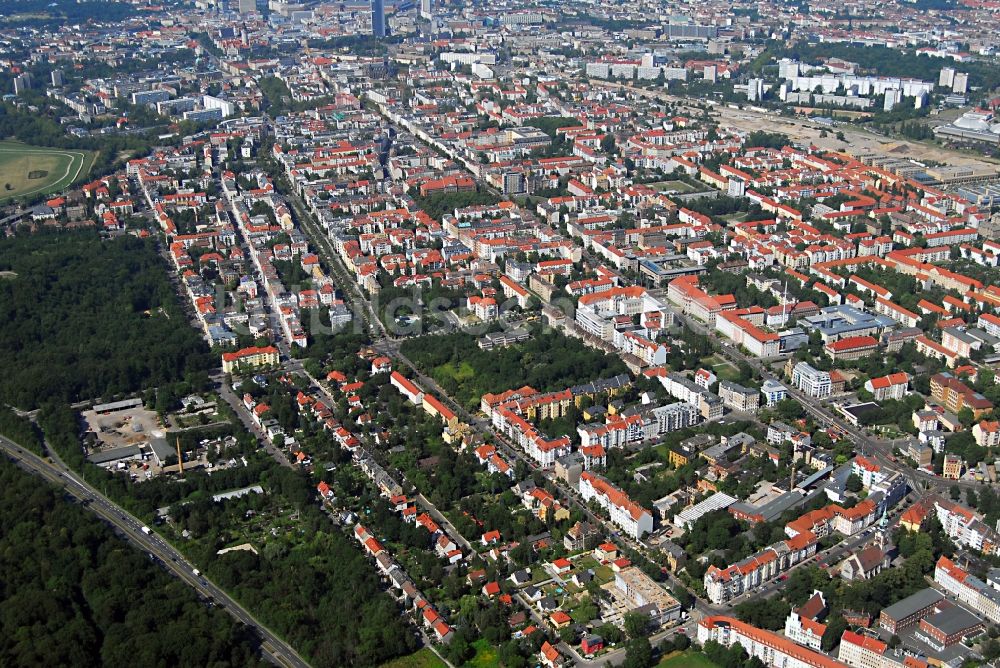 Leipzig von oben - Siedlungsgebiet im Ortsteil Südvorstadt in Leipzig im Bundesland Sachsen, Deutschland