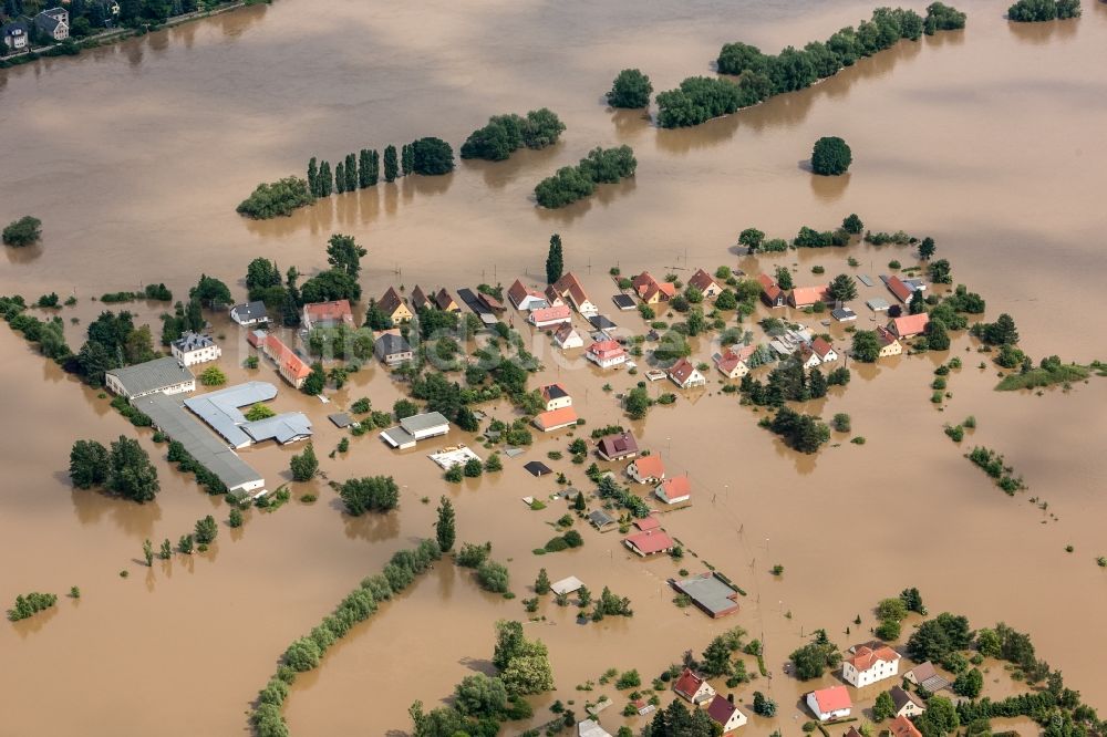 Dresden von oben - Situation während und nach dem Hochwasser am Ufer der Elbe im Ortsteil Blasewitz in Dresden im Bundesland Sachsen
