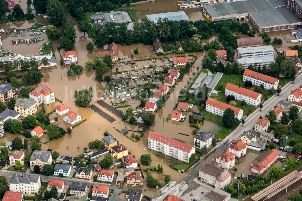 Luftbild Dresden - Situation während und nach dem Hochwasser am Ufer der Elbe im Ortsteil Blasewitz in Dresden im Bundesland Sachsen