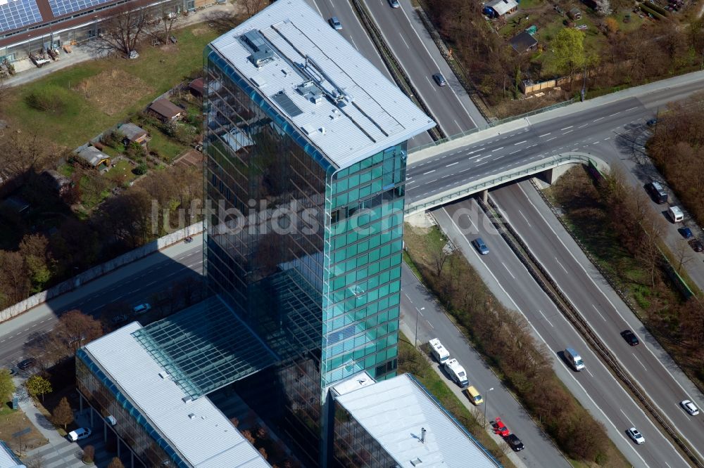 Luftaufnahme München - Skyline Tower - Hochhaus der OSRAM GmbH in München im Bundesland Bayern, Deutschland