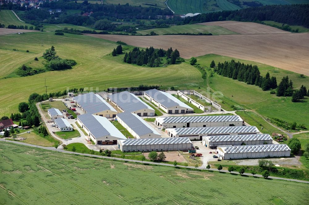 Kloster Veßra von oben - Solarkraftwerk und Landwirtschaftsbetrieb in Kloster Veßra in Thüringen
