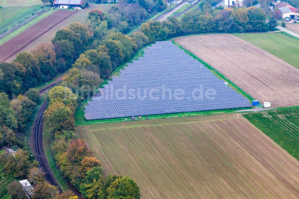 Winden aus der Vogelperspektive: Solarkraftwerk und Photovoltaik- Anlagen in einem Feld in Winden im Bundesland Rheinland-Pfalz, Deutschland