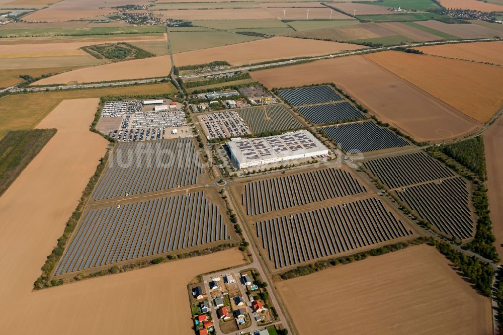 Luftbild Landsberg - Solarpark bzw. Solarkraftwerk im Gewerbegebiet im Ortsteil Sietzsch in Landsberg im Bundesland Sachsen-Anhalt, Deutschland