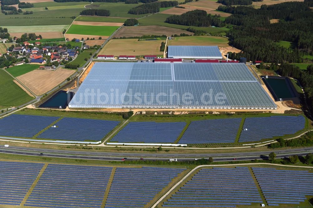 Luftbild Wonsees - Solarpark bzw. Solarkraftwerk Jura-Solarpark an der BAB A70 in Wonsees im Bundesland Bayern, Deutschland