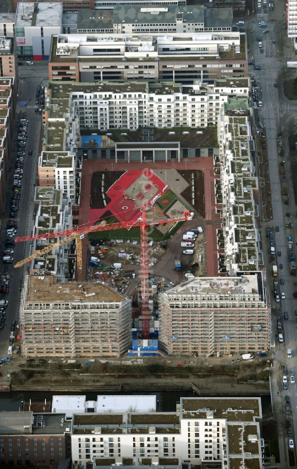 Luftbild Hamburg - SonninPark Baustelle zum Neubau einer Mehrfamilienhaus-Wohnanlage in Hamburg, Deutschland