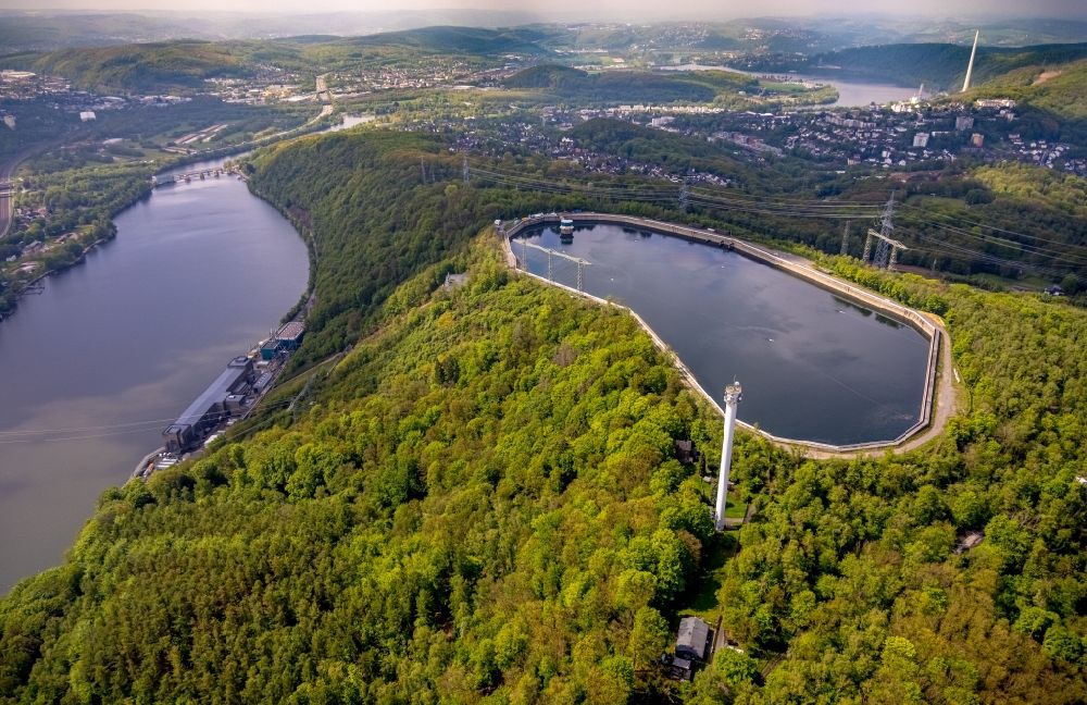 Herdecke aus der Vogelperspektive: Speichebecken des Pumpspeicherkraftwerks Koepchenwerk in Herdecke im Bundesland Nordrhein-Westfalen