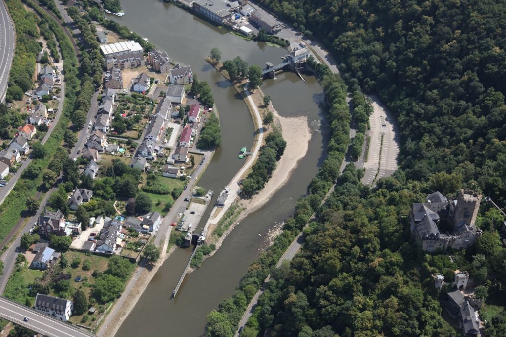 Luftbild Lahnstein - Sperrwerk- Schleusenanlagen an der Lahn in Lahnstein im Bundesland Rheinland-Pfalz, Deutschland