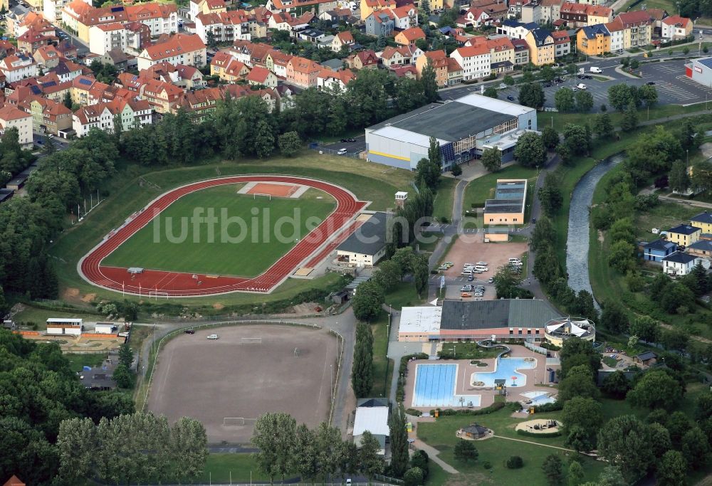Luftaufnahme Eisenach - Sport- und Freizeitzentrum An der Katzenaue mit Wartburgstadionin Eisenach im Bundesland Thüringen