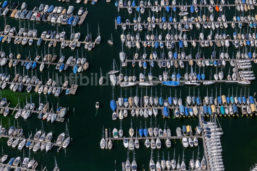 Luftaufnahme Kressbronn am Bodensee - Sportboot- Anlegestellen und Bootsliegeplätzen am Uferbereich des Bodensee in Kressbronn am Bodensee im Bundesland Baden-Württemberg, Deutschland