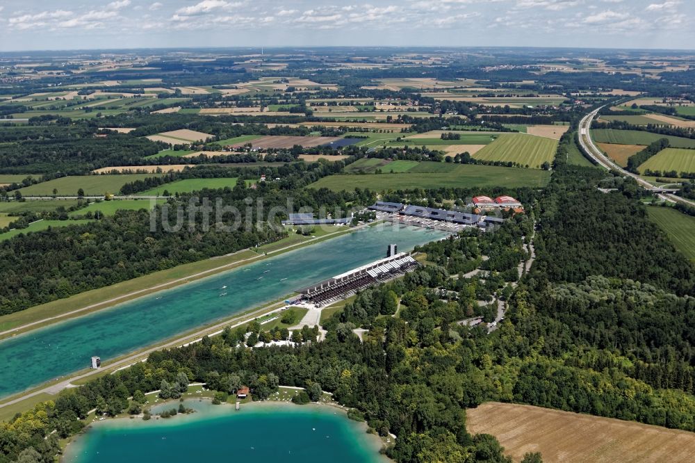 Oberschleißheim von oben - Sportgelände Regattaanlage des Leistungszentrum für Rudern und Kanu in Oberschleißheim im Bundesland Bayern, Deutschland