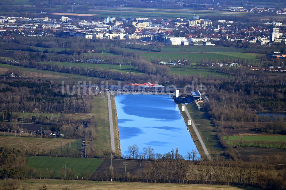 Oberschleißheim von oben - Sportgelände Regattaanlage des Leistungszentrum für Rudern und Kanu in Oberschleißheim im Bundesland Bayern, Deutschland