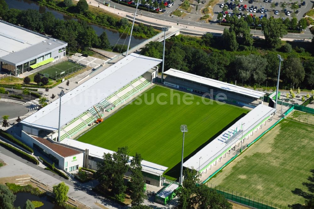 Wolfsburg von oben - Sportstätten-Gelände des AOK Stadion Allerpark in Wolfsburg im Bundesland Niedersachsen, Deutschland