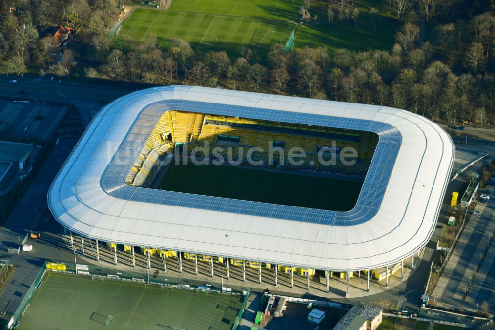 Luftaufnahme Dresden - Sportstätten-Gelände der Arena des Rudolf-Harbig-Stadion in Dresden im Bundesland Sachsen