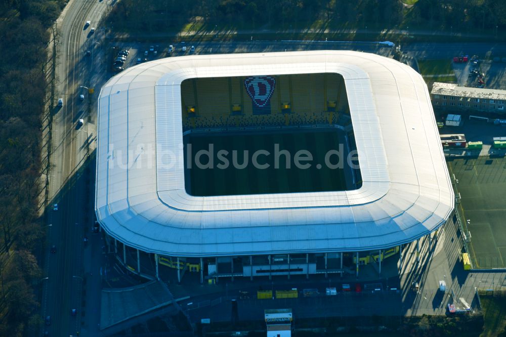 Luftaufnahme Dresden - Sportstätten-Gelände der Arena des Rudolf-Harbig-Stadion in Dresden im Bundesland Sachsen