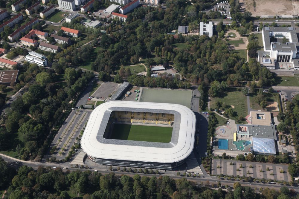 Luftbild Dresden - Sportstätten-Gelände der Arena des Rudolf-Harbig-Stadion in Dresden im Bundesland Sachsen