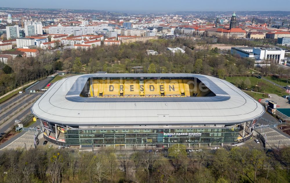 Dresden von oben - Sportstätten-Gelände der Arena des Rudolf- Harbig- Stadion in Dresden im Bundesland Sachsen
