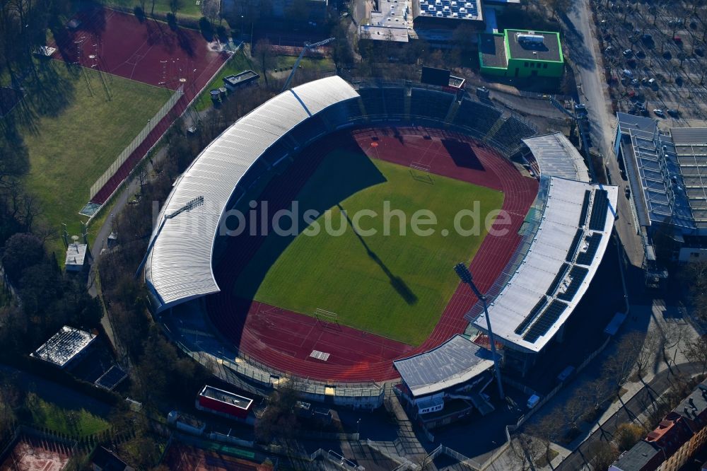 Kassel von oben - Sportstätten-Gelände der Arena des Stadion Auestadion in Kassel im Bundesland Hessen, Deutschland