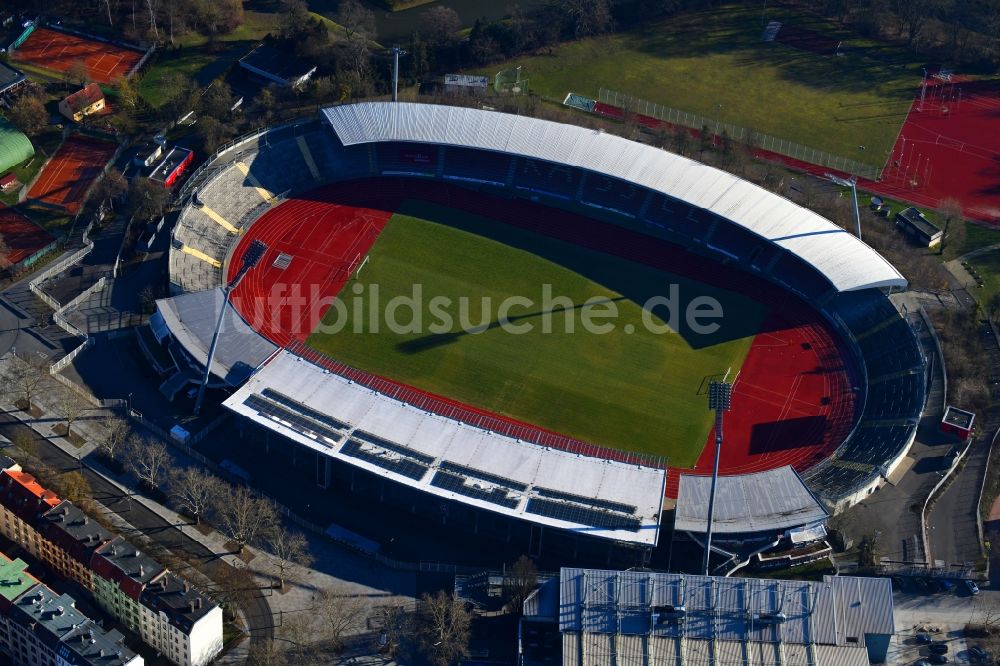 Kassel von oben - Sportstätten-Gelände der Arena des Stadion Auestadion in Kassel im Bundesland Hessen, Deutschland