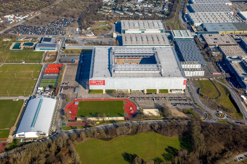 Luftbild Düsseldorf - Sportstätten-Gelände der Arena des Stadion in Düsseldorf im Bundesland Nordrhein-Westfalen