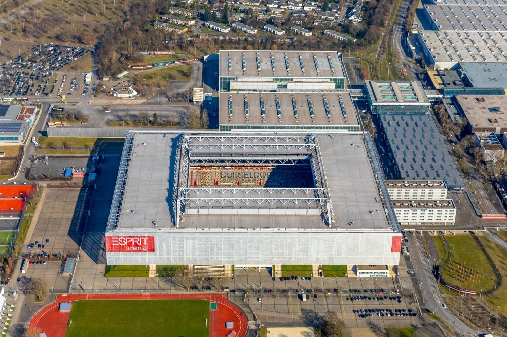 Luftaufnahme Düsseldorf - Sportstätten-Gelände der Arena des Stadion in Düsseldorf im Bundesland Nordrhein-Westfalen