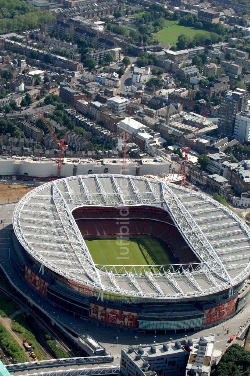 London von oben - Sportstätten-Gelände der Arena des Stadion Emirates Stadium in London in England, Vereinigtes Königreich