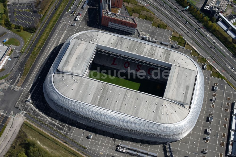 Lille aus der Vogelperspektive: Sportstätten-Gelände der Arena des Stadion in Lille in Nord-Pas-de-Calais Picardie, Frankreich