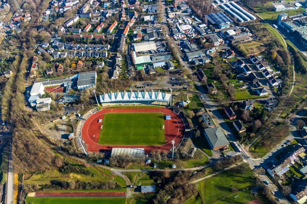 Luftbild Bochum - Sportstätten-Gelände der Arena des Stadion Lohrheidestadion im Ortsteil Wattenscheid in Bochum im Bundesland Nordrhein-Westfalen