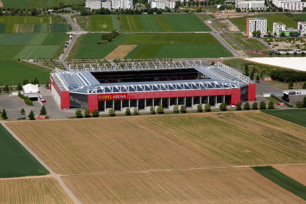 Mainz von oben - Sportstätten-Gelände der Arena des Stadion OPEL ARENA in Mainz im Bundesland Rheinland-Pfalz, Deutschland
