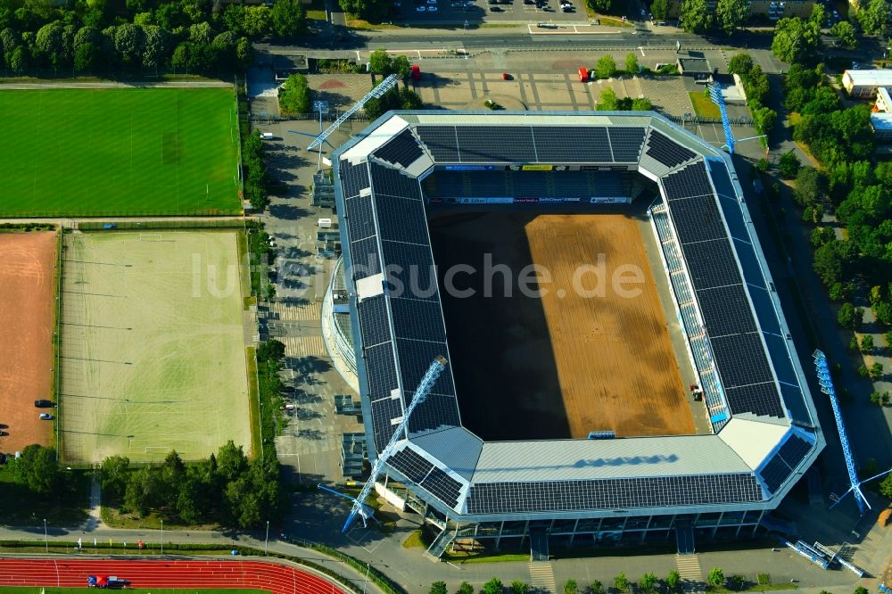 Rostock von oben - Sportstätten-Gelände der Arena des Stadion Ostseestadion (vormals DKB - Arena) im Ortsteil Hansaviertel in Rostock im Bundesland Mecklenburg-Vorpommern, Deutschland